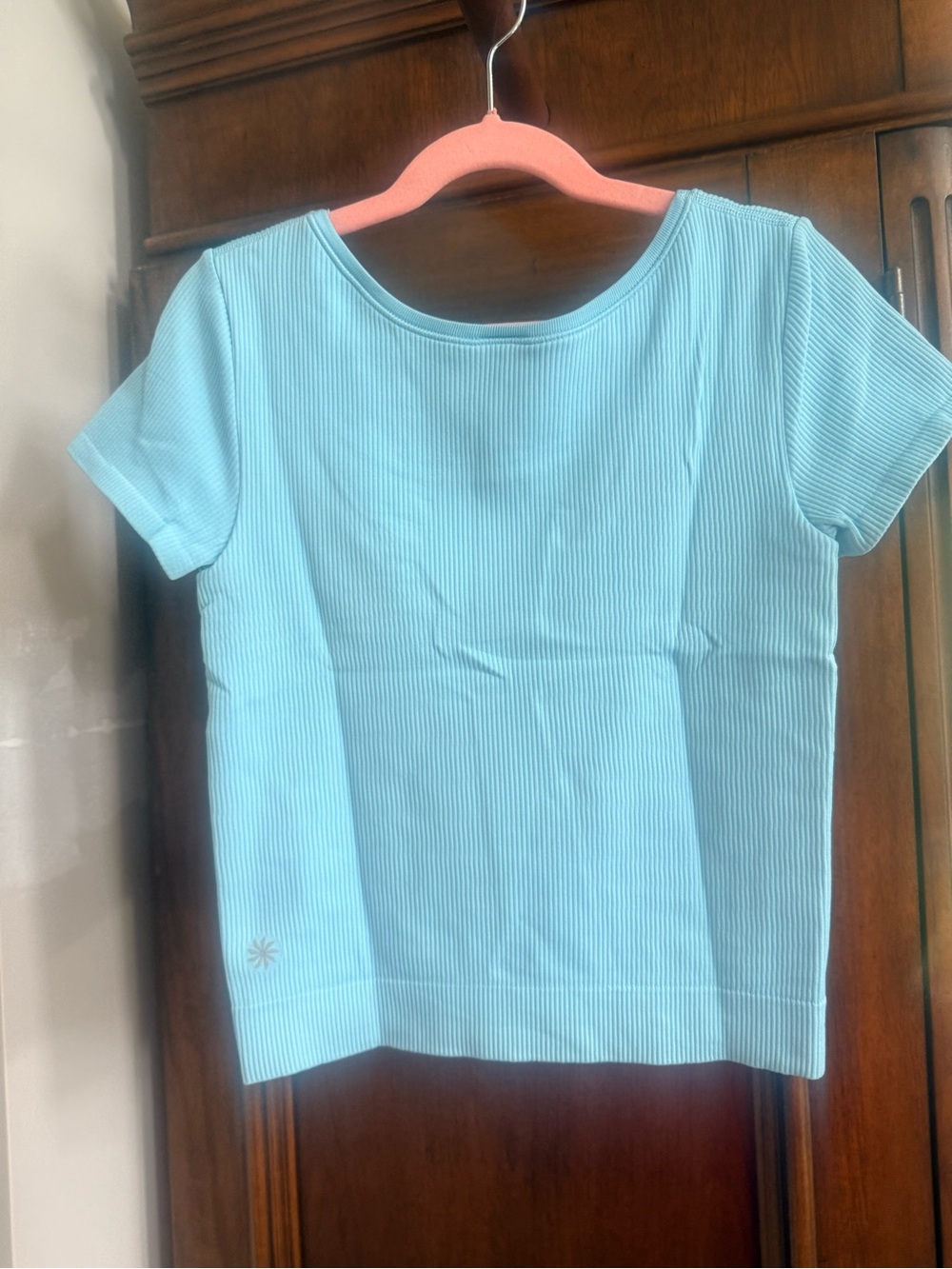 Athleta Light Blue Ribbed Short Sleeve Tee